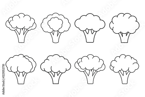 Line Art Vector Illustration of Broccoli Silhouette in Black and White