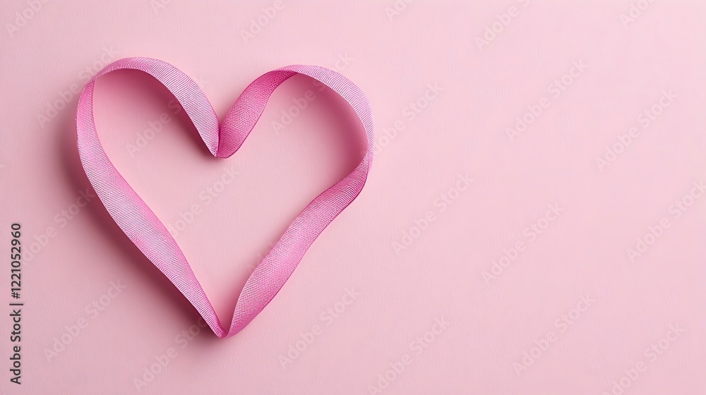 Pink Ribbon Heart Shape on Soft Background Pink Ribbon Heart Shape on Soft Background