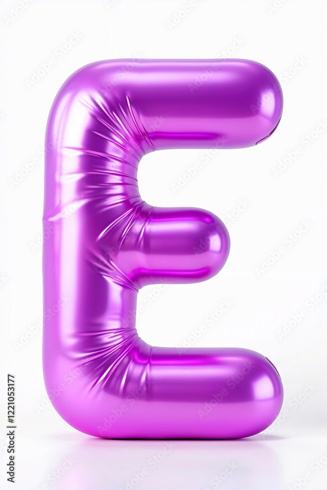 3D letter E is purple and pink like an inflatable balloon 3D letter E is purple and pink like an inflatable balloon