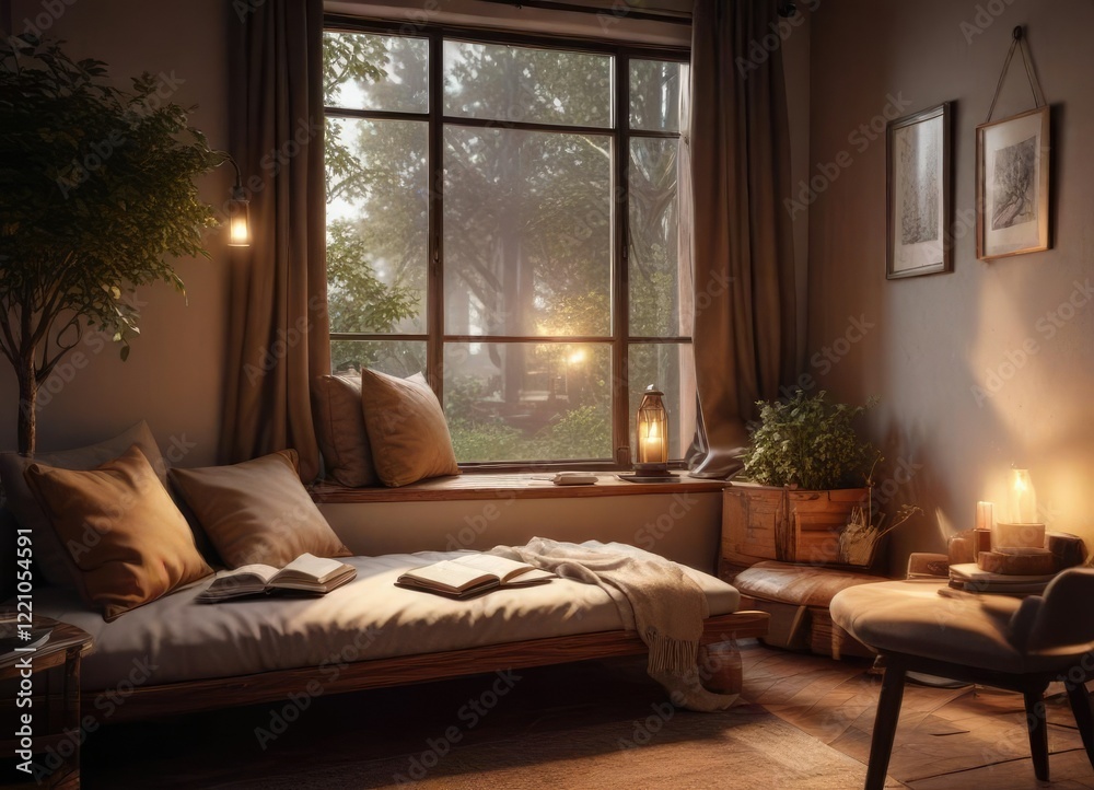 A cozy reading nook with a book, pillow, and cup of coffee in a warm and inviting atmosphere, relaxed vibe, reading nook A cozy reading nook with a book, pillow, and cup of coffee in a warm and inviting atmosphere, relaxed vibe, reading nook