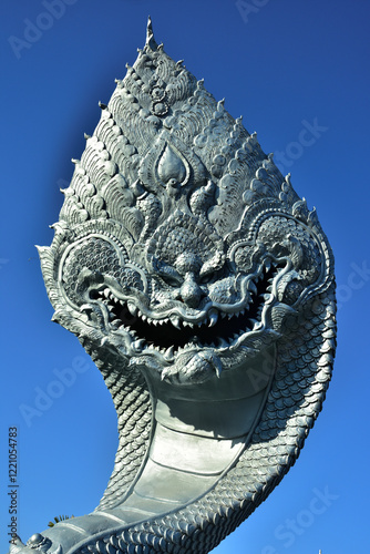 Sisaket, Thailand, Wat Traisamakkee (Nak Island, Badal City), Pho Si Suwan District, Sisaket Province. January 16, 2025. Ancient Naga Or Antique Naka Statue Of Wat Traisamakkee (Nak Island, Badal City