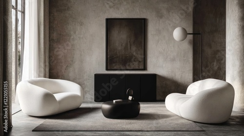 Modern minimalist living room with organic sofas