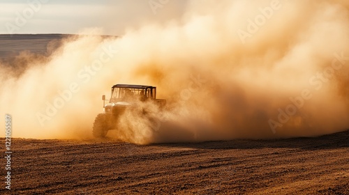 Off Road Vehicle Driving Through Desert Dust Cloud photo