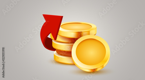 Golden coins with arrows. Cashback or profit concept.