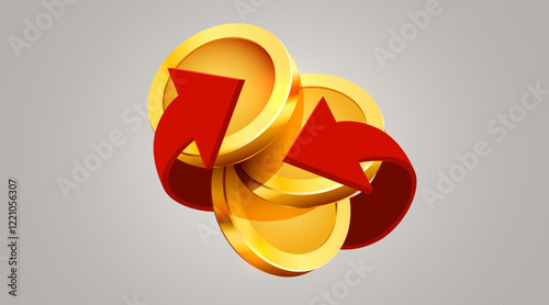 Golden coins with arrows. Cashback or profit concept.