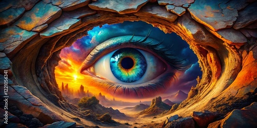 Surreal Long Exposure Photo: Cracked Hole Eye, Fantasy Landscape, Dreamlike Vision, Mystical Art