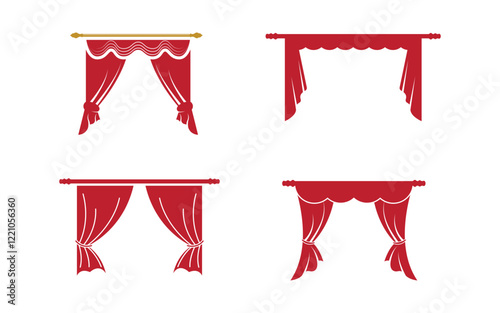 Red curtain cornice decor domestic fabric interior
