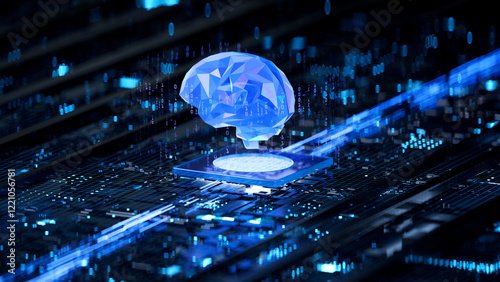 Obraz na płótnie AI brain on circuit board symbolizes cognitive computing and technological intelligence. 3d rendering, conceptual image. w salonie