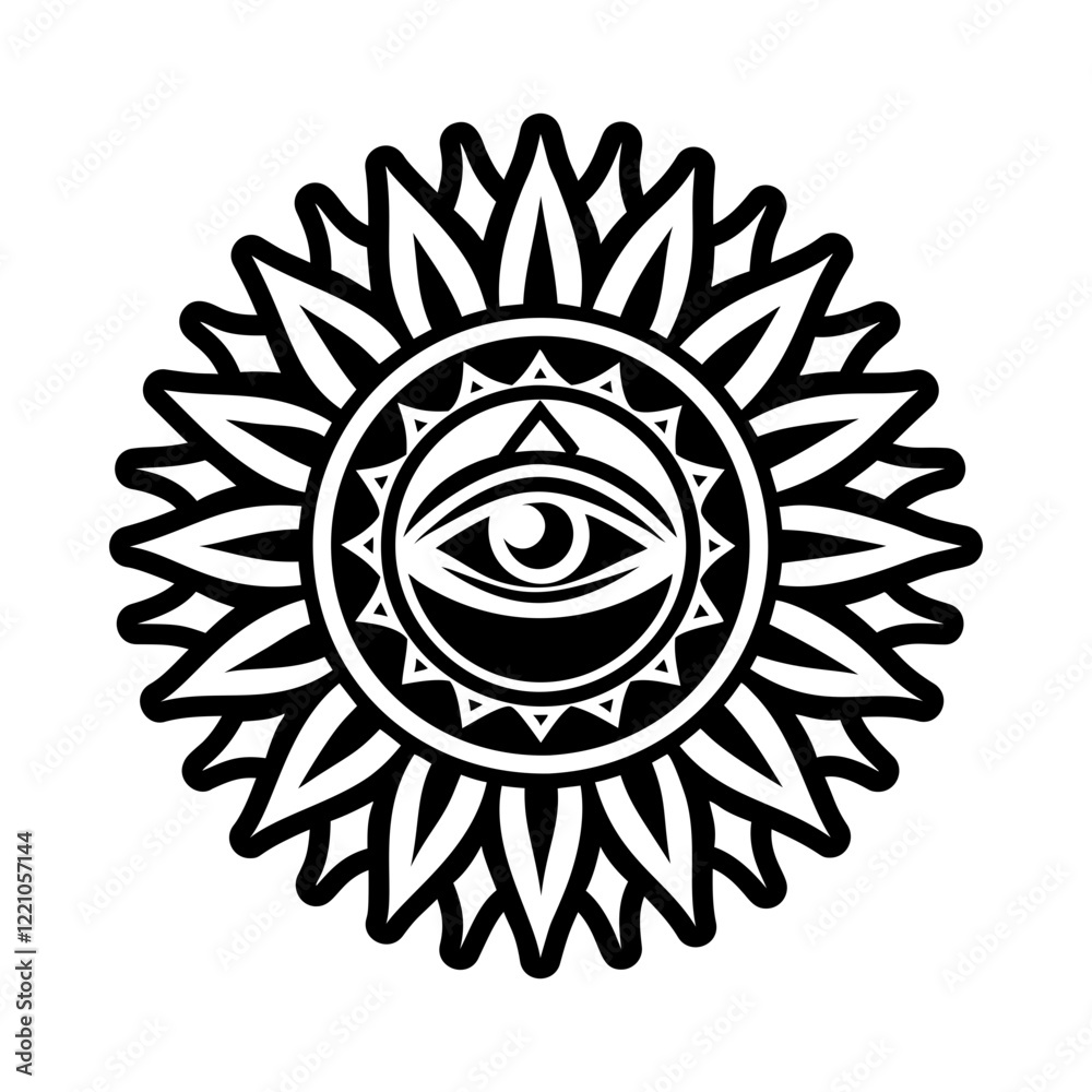 Third eye symbol inside a mandala, glyph icon Third eye symbol inside a mandala, glyph icon