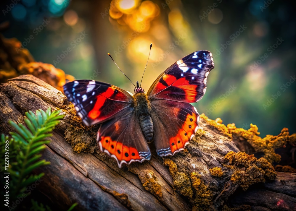 Surreal Red Admiral Butterfly on Ancient Tree - Dreamlike Nature Photography Surreal Red Admiral Butterfly on Ancient Tree - Dreamlike Nature Photography
