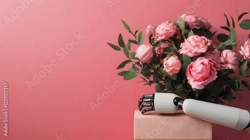 Polyfunctional Robot Arranging Delicate Floral Bouquet for Home Decor and Gift Wrapping photo