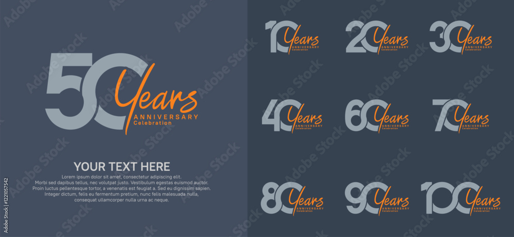 Anniversary logo set vector design, gray and orange color for celebration event Anniversary logo set vector design, gray and orange color for celebration event