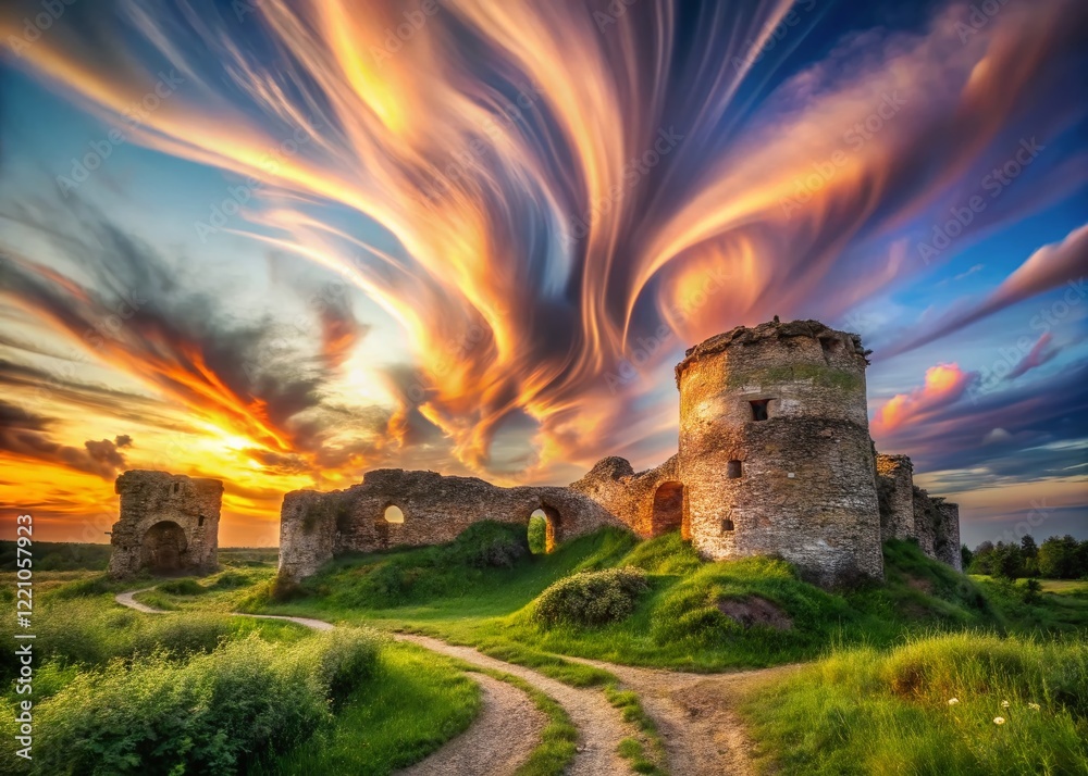 Fototapeta premium Surreal Summer Day at Ancient Koporye Fortress, Leningrad Region, Russia