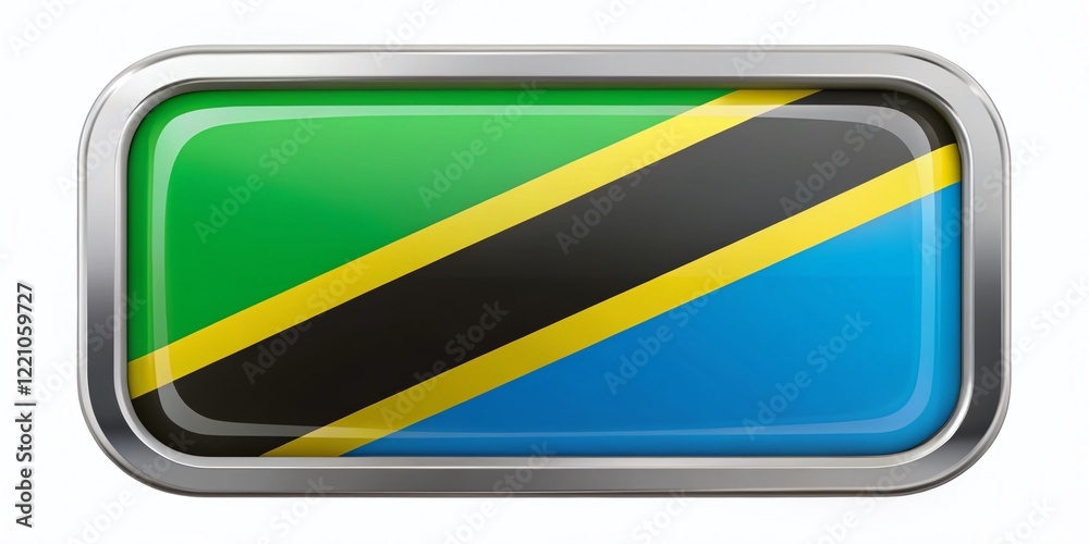 Tanzania Flag Metallic Button: Shiny Square National Emblem Stock Photo Tanzania Flag Metallic Button: Shiny Square National Emblem Stock Photo