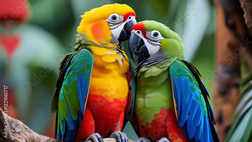 Colorful Parrots Sharing a Loving Moment
