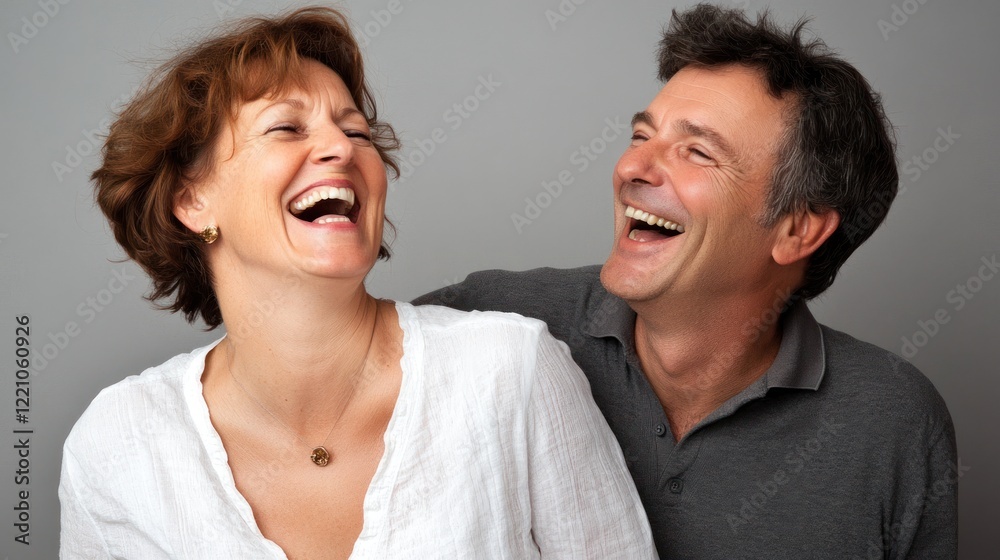 Happy mature couple laughing together joyfully Happy mature couple laughing together joyfully