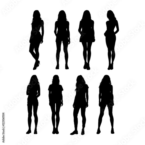 Set of   silhouette of young beautiful woman - vector illustration
