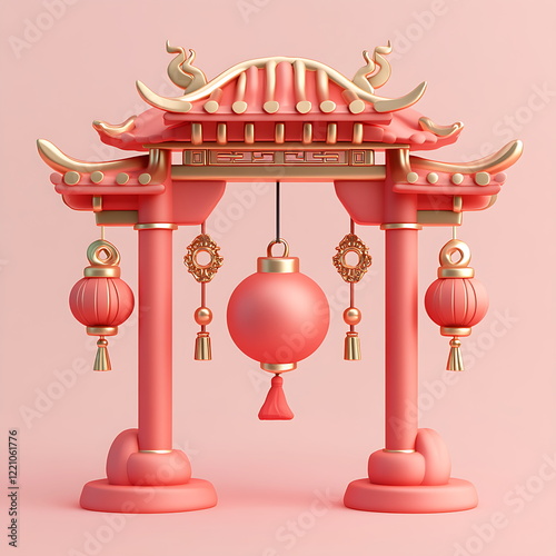3D icon design Chinese gong and lantern element