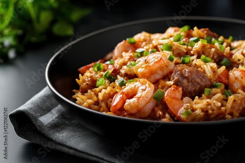 american lusiana jambalaya with with shrimp and sausage photo