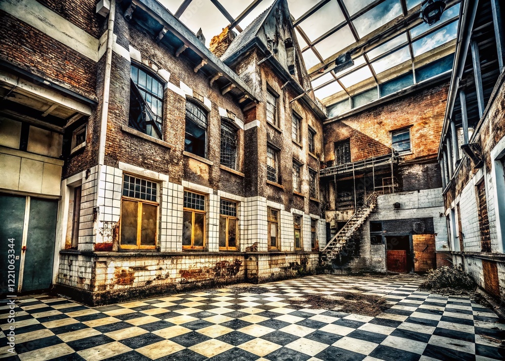 Fototapeta premium Urban Exploration Photography: White Checkered Background - Grunge Texture Print Marketing