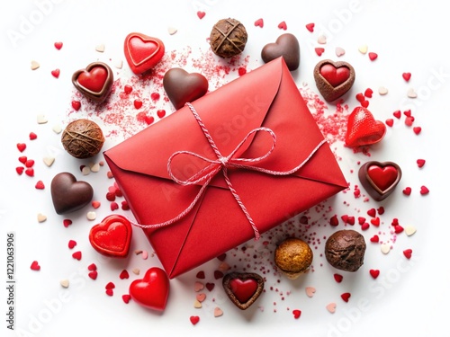 Valentine's Day Gift: Red Envelope, Rope, Heart Chocolates & Confetti