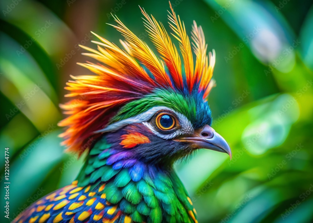 Fototapeta premium Tropical Quail with Mohawk Hairstyle - Close-Up Portrait Stock Photo