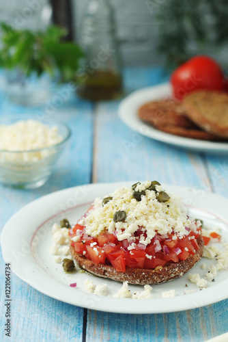 A traditional Cretan dish Dakos	 photo