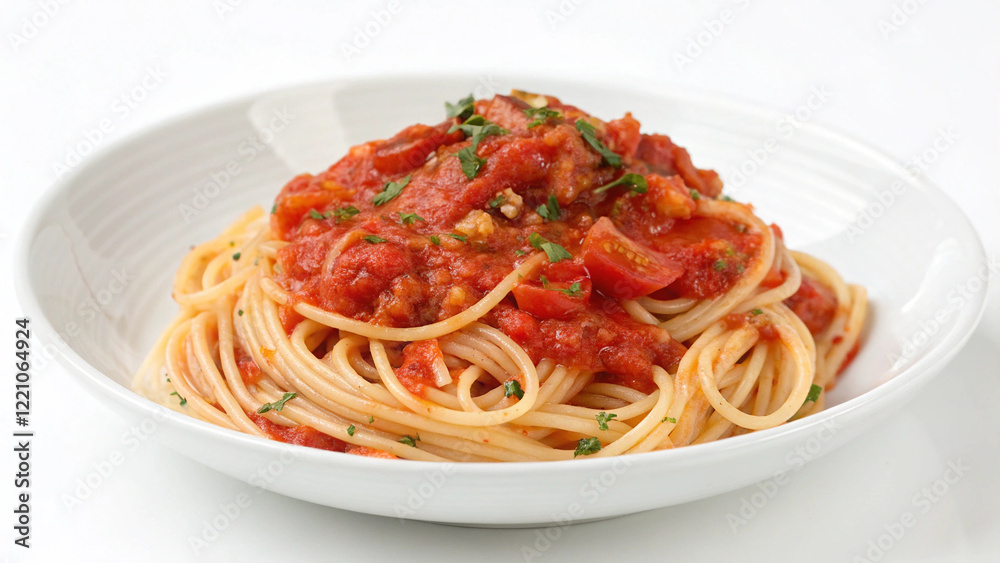 Spaghetti with red sauce in a white plate Spaghetti with red sauce in a white plate