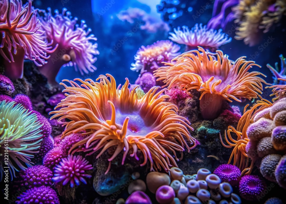 Obraz premium Vibrant Anemone in Aquarium - Underwater Architectural Photography