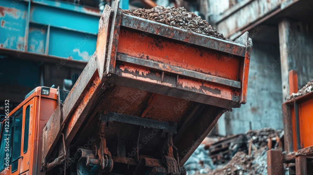Rusty Dump Truck Bed Filled With Gravel