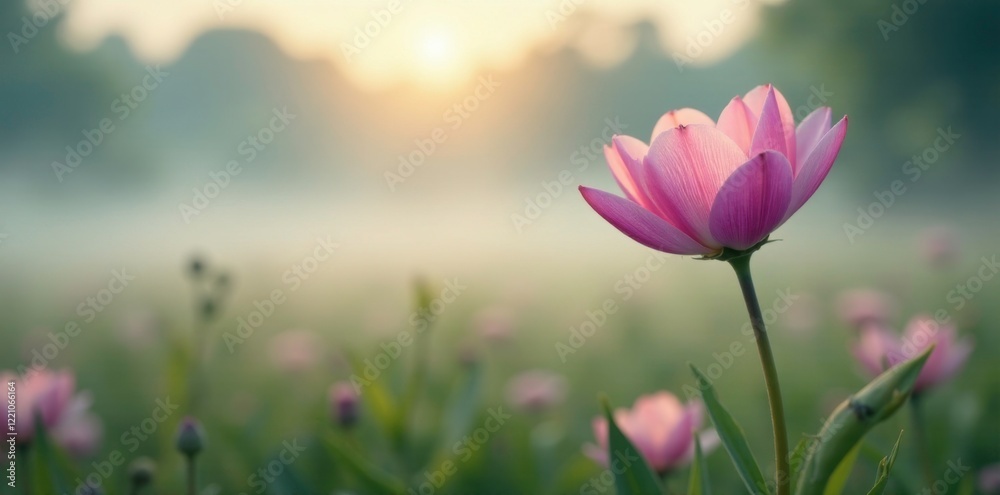 Gentle morning fog wraps around a delicate flower, nature, gentle, landscape Gentle morning fog wraps around a delicate flower, nature, gentle, landscape