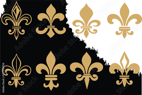 Fleur de lys vintage and Royal lily seamless pattern. Wrapping paper, wallpaper, fabric, banner, sticker, and poster design. French royalty, purity, light, and virtue icon. EPS 10