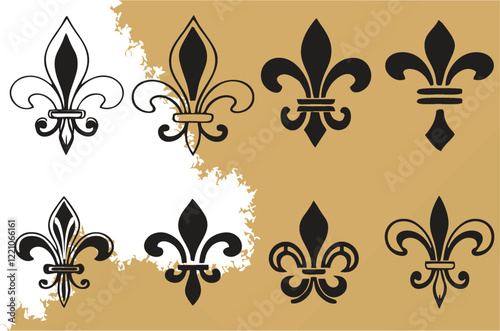 Fleur de lys vintage and Royal lily seamless pattern. Wrapping paper, wallpaper, fabric, banner, sticker, and poster design. French royalty, purity, light, and virtue icon. EPS 10