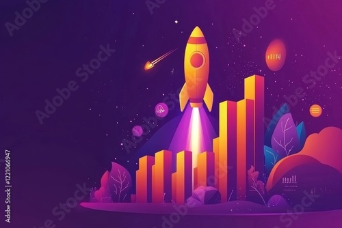 Successful Business Launch: Rocket and Growth Chart