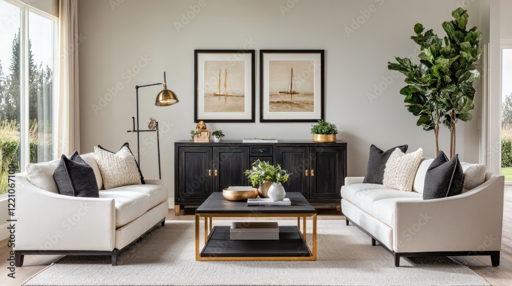 Elegant Living Room With Modern Furniture And Artwork Elegant Living Room With Modern Furniture And Artwork
