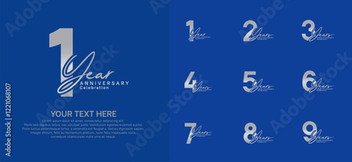 Anniversary logo set vector design, silver color for celebration event