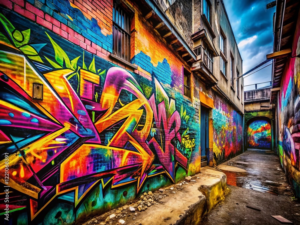 Fototapeta premium Vibrant Graffiti Urban Exploration: Colorful Pattern Background for Text Overlay