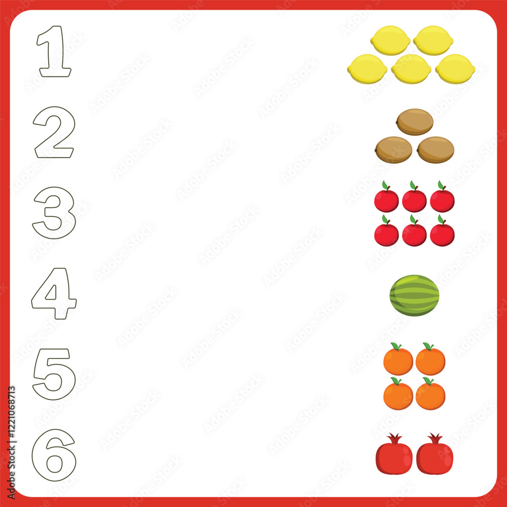 Vector illustration of an educational, entertaining children's greeting card with fruits. Vector illustration of an educational, entertaining children's greeting card with fruits.