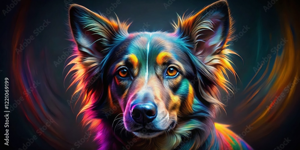 Fototapeta Vibrant Low-Light Portrait of a Beautiful Dog, Artistic Painting Style