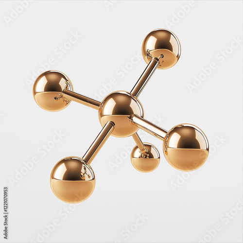 3D Gold Molecule above in the air white backgroud_