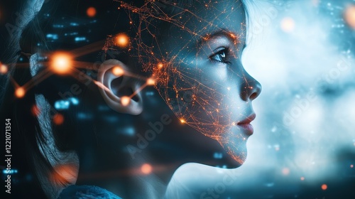 Wallpaper Mural Child face overlaid on Earth international web focus on details copy space luminous dynamic hues double exposure silhouette with network nodes. Torontodigital.ca