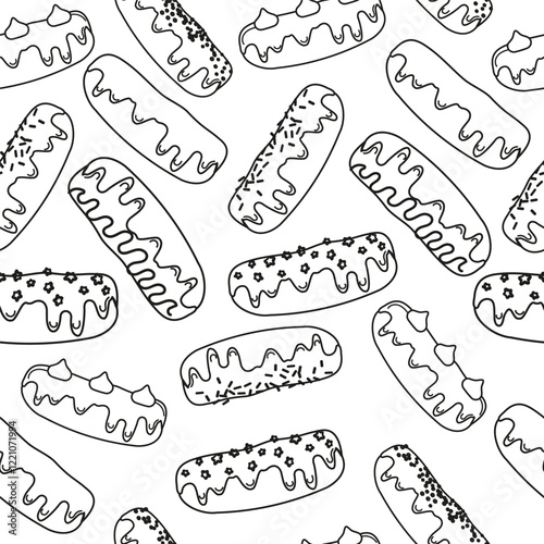 Seamless outline pattern eclair hand drawn