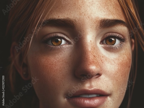 Close-up Portrait of No Expression Face with Brown Eyes
