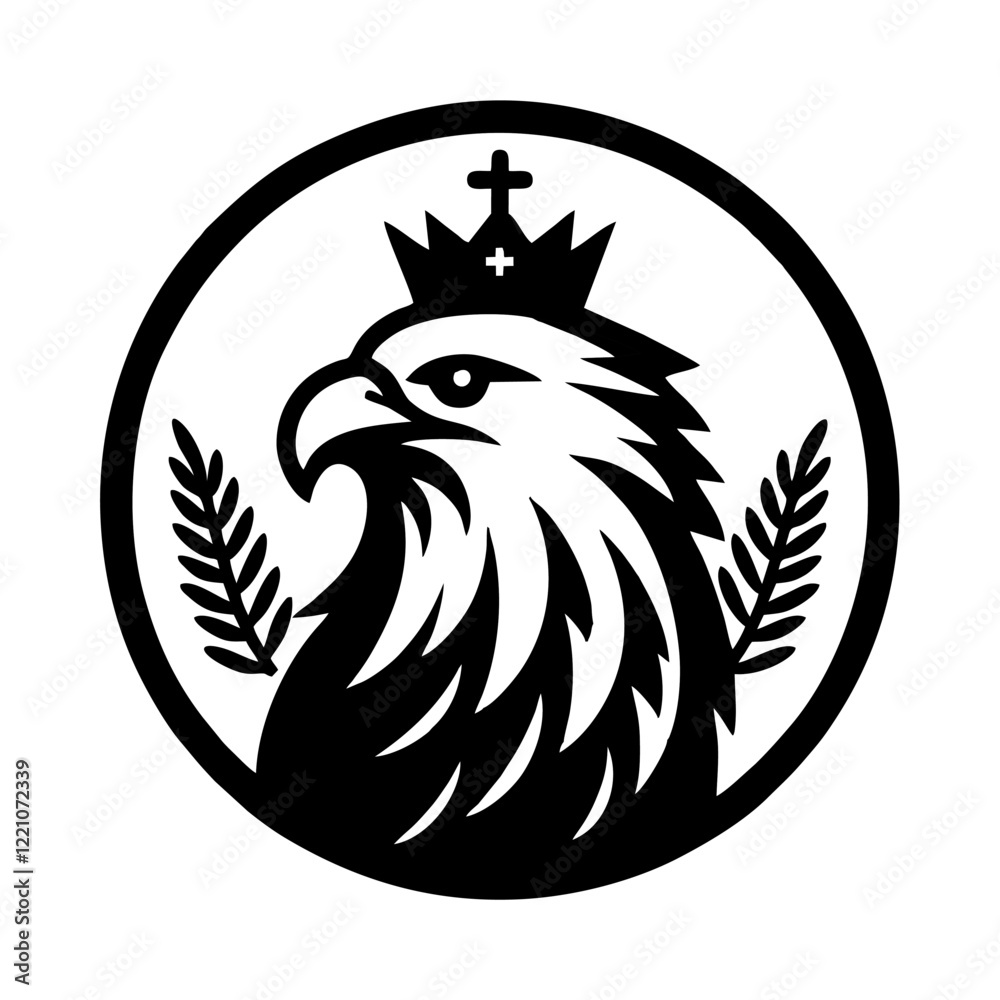 Fototapeta premium simple vector icon of eagle head with crown