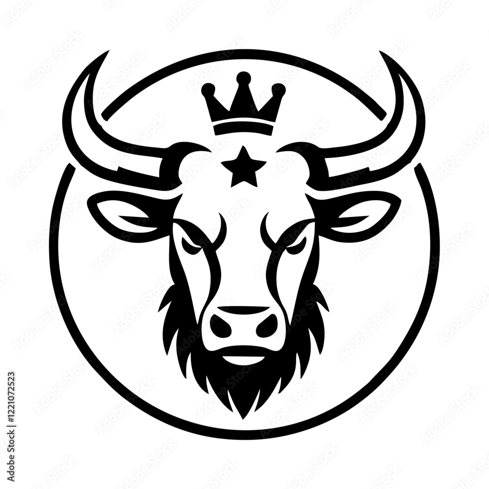 Fototapeta premium bull with crown on head mighty simple vector logo