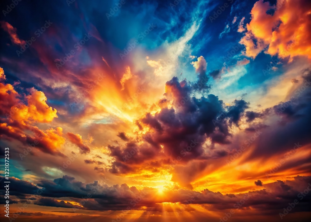 Fototapeta premium Vibrant Sunset Hues Beneath Dramatic Cloud Layers - Vintage Photography