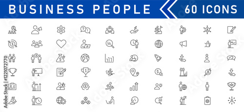 Business people line icons set. Teamwork, human resources, meeting, partnership, workgroup, success, leadership. Editable outline icon.