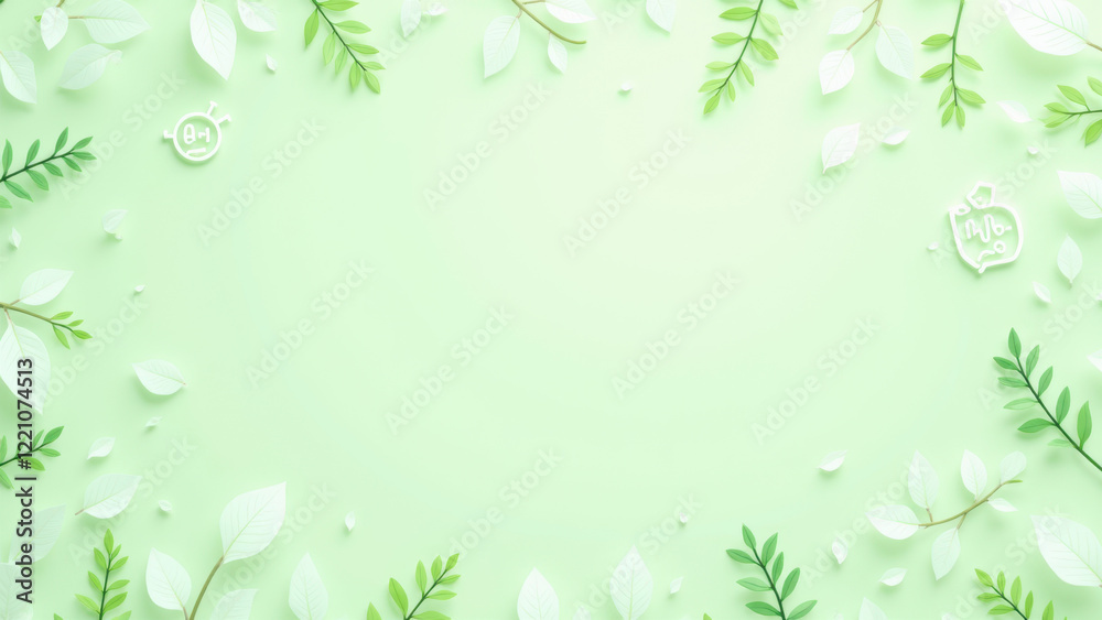 A tranquil nature-themed graphic with a soft blue background, decorative leaves, and a central blank space for text or design elements. It promotes sustainability and eco-consciousness. A tranquil nature-themed graphic with a soft blue background, decorative leaves, and a central blank space for text or design elements. It promotes sustainability and eco-consciousness.