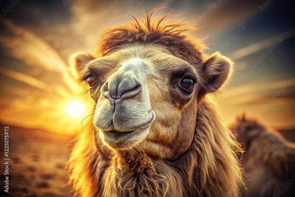 Obraz premium Vintage Close-up Portrait of a Bactrian Camel, Desert Wildlife