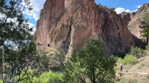 Bandelier National Monument,Los Alamos, New Mexico,USA, hiking trails at Native American Pueblo,cultural heritage site, cliff dwellings